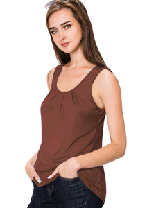 WT2148 Women's Summer Sleeveless Scoop Neck Pleated  Loose Fit Casual Tank Top