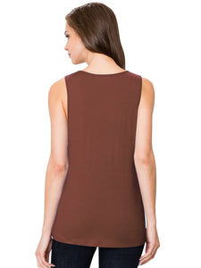 WT2148 Women's Summer Sleeveless Scoop Neck Pleated  Loose Fit Casual Tank Top
