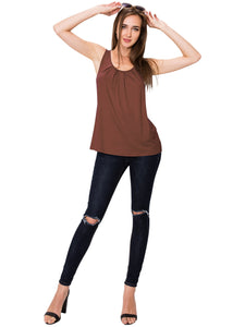 WT2148 Women's Summer Sleeveless Scoop Neck Pleated  Loose Fit Casual Tank Top