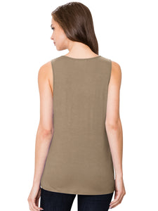 WT2148 Women's Summer Sleeveless Scoop Neck Pleated  Loose Fit Casual Tank Top