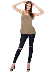 WT2148 Women's Summer Sleeveless Scoop Neck Pleated  Loose Fit Casual Tank Top
