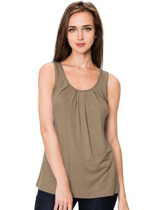 WT2148 Women's Summer Sleeveless Scoop Neck Pleated  Loose Fit Casual Tank Top