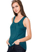WT2148 Women's Summer Sleeveless Scoop Neck Pleated  Loose Fit Casual Tank Top
