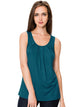 WT2148 Women's Summer Sleeveless Scoop Neck Pleated  Loose Fit Casual Tank Top