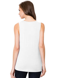 WT2148 Women's Summer Sleeveless Scoop Neck Pleated  Loose Fit Casual Tank Top