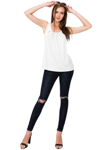 WT2148 Women's Summer Sleeveless Scoop Neck Pleated  Loose Fit Casual Tank Top