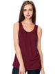 WT2148 Women's Summer Sleeveless Scoop Neck Pleated  Loose Fit Casual Tank Top