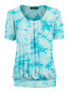 WT2164 Women's Tie dye Scoop Neck Short Sleeve Front Pleated Blouse Tunic Top
