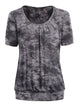 WT2164 Women's Tie dye Scoop Neck Short Sleeve Front Pleated Blouse Tunic Top