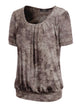 WT2164 Women's Tie dye Scoop Neck Short Sleeve Front Pleated Blouse Tunic Top