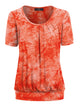 WT2164 Women's Tie dye Scoop Neck Short Sleeve Front Pleated Blouse Tunic Top