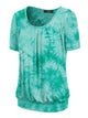 WT2164 Women's Tie dye Scoop Neck Short Sleeve Front Pleated Blouse Tunic Top