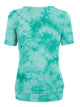 WT2164 Women's Tie dye Scoop Neck Short Sleeve Front Pleated Blouse Tunic Top