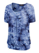 WT2164 Women's Tie dye Scoop Neck Short Sleeve Front Pleated Blouse Tunic Top