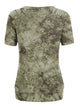 WT2164 Women's Tie dye Scoop Neck Short Sleeve Front Pleated Blouse Tunic Top