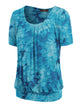 WT2164 Women's Tie dye Scoop Neck Short Sleeve Front Pleated Blouse Tunic Top