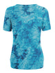 WT2164 Women's Tie dye Scoop Neck Short Sleeve Front Pleated Blouse Tunic Top