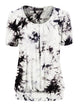 WT2164 Women's Tie dye Scoop Neck Short Sleeve Front Pleated Blouse Tunic Top