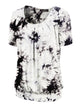 WT2164 Women's Tie dye Scoop Neck Short Sleeve Front Pleated Blouse Tunic Top