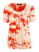 WT2164 Women's Tie dye Scoop Neck Short Sleeve Front Pleated Blouse Tunic Top