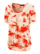 WT2164 Women's Tie dye Scoop Neck Short Sleeve Front Pleated Blouse Tunic Top