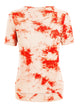 WT2164 Women's Tie dye Scoop Neck Short Sleeve Front Pleated Blouse Tunic Top