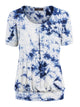 WT2164 Women's Tie dye Scoop Neck Short Sleeve Front Pleated Blouse Tunic Top