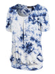 WT2164 Women's Tie dye Scoop Neck Short Sleeve Front Pleated Blouse Tunic Top