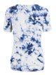 WT2164 Women's Tie dye Scoop Neck Short Sleeve Front Pleated Blouse Tunic Top
