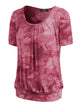 WT2164 Women's Tie dye Scoop Neck Short Sleeve Front Pleated Blouse Tunic Top