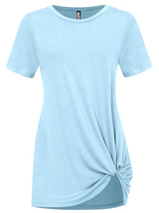 WT2312 Women's Casual Shirts Twist Knot Tunics Top