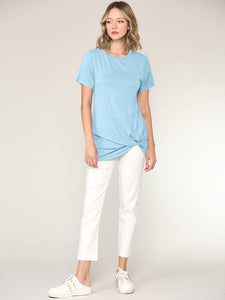 WT2312 Women's Casual Shirts Twist Knot Tunics Top