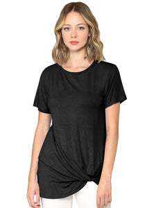 WT2312 Women's Casual Shirts Twist Knot Tunics Top