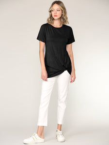 WT2312 Women's Casual Shirts Twist Knot Tunics Top