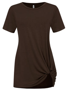 WT2312 Women's Casual Shirts Twist Knot Tunics Top