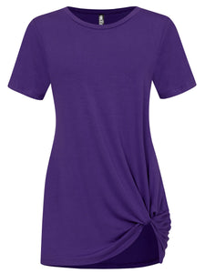 WT2312 Women's Casual Shirts Twist Knot Tunics Top