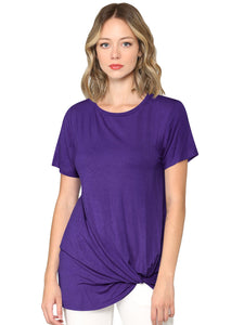 WT2312 Women's Casual Shirts Twist Knot Tunics Top