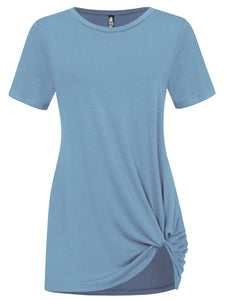 WT2312 Women's Casual Shirts Twist Knot Tunics Top