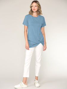 WT2312 Women's Casual Shirts Twist Knot Tunics Top