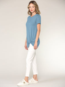 WT2312 Women's Casual Shirts Twist Knot Tunics Top