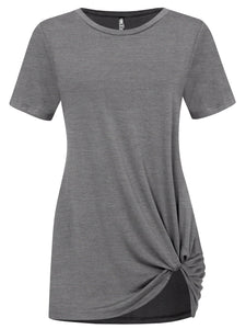 WT2312 Women's Casual Shirts Twist Knot Tunics Top