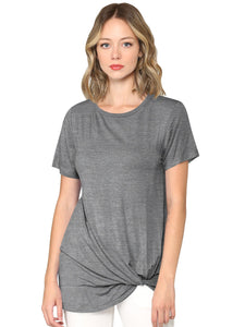 WT2312 Women's Casual Shirts Twist Knot Tunics Top