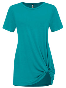 WT2312 Women's Casual Shirts Twist Knot Tunics Top