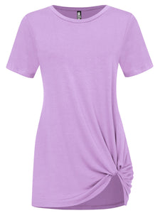 WT2312 Women's Casual Shirts Twist Knot Tunics Top