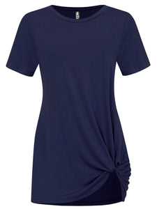 WT2312 Women's Casual Shirts Twist Knot Tunics Top