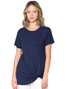 WT2312 Women's Casual Shirts Twist Knot Tunics Top