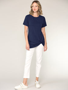 WT2312 Women's Casual Shirts Twist Knot Tunics Top
