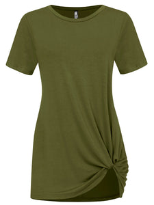 WT2312 Women's Casual Shirts Twist Knot Tunics Top