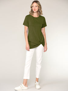 WT2312 Women's Casual Shirts Twist Knot Tunics Top