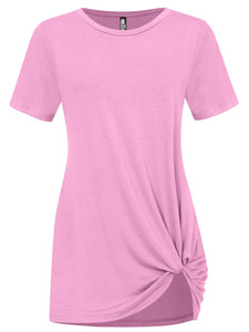 WT2312 Women's Casual Shirts Twist Knot Tunics Top